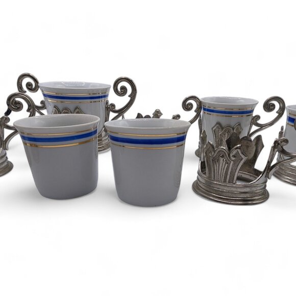 Rare Vintage E P Zinc Italy 6  Espresso Cups and Sugar Bowl from ITALY - Picture 12 of 14